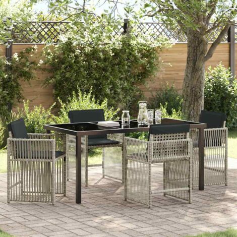 Garden Dining Set 5 pcs Light Grey Poly Rattan vidaXL (1/5)