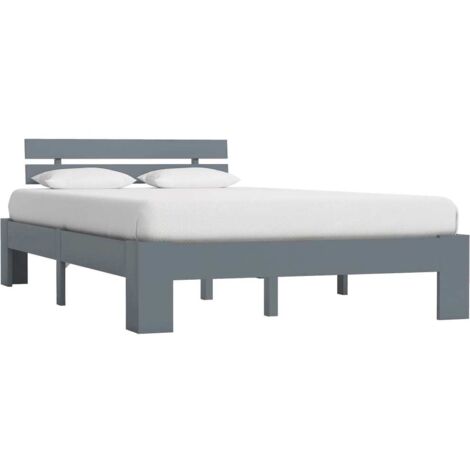 Bed Frame  Grey  Solid Pine Wood  Double  Durable  Bed Frame vidaXL