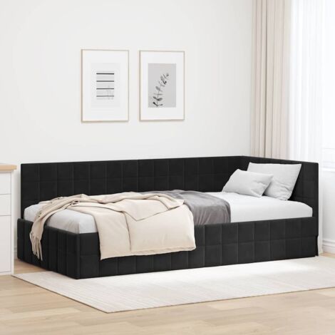 Corner Bed Frame with Headboard Black 100 x 200 cm Velvet vidaXL (1/5)
