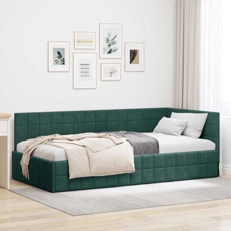 Corner Bed Frame with Headboard Dark green 100 x 200 cm Velvet vidaXL