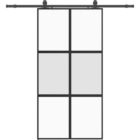 Sliding Door with Hardware Set Black 102.5x205 cm Tempered Glass vidaXL