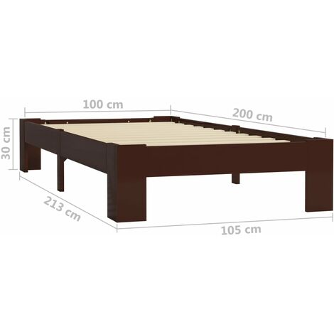 Bed Frame without Mattress Dark Brown Solid Pine Wood 100x200 cm vidaXL