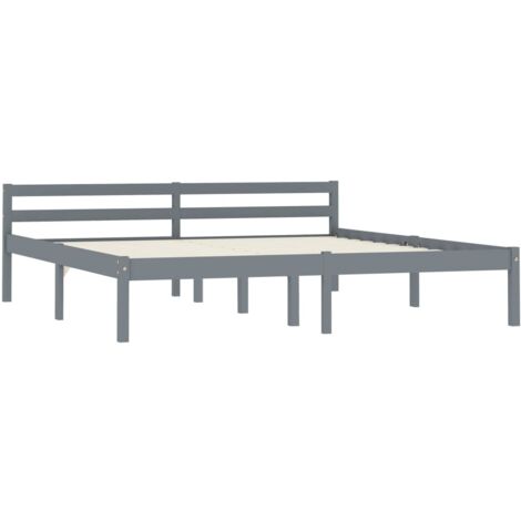 Bed Frame without Mattress Grey Solid Pine Wood 180x200 cm Super King vidaXL