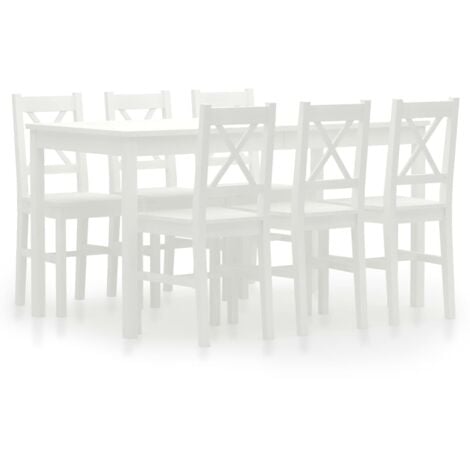vidaXL 7 Piece Dining Set Pinewood White - White