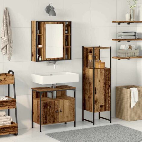 Bathroom Furniture Set with Shelf 3 pcs Brown Engineered wood vidaXL (1/5)