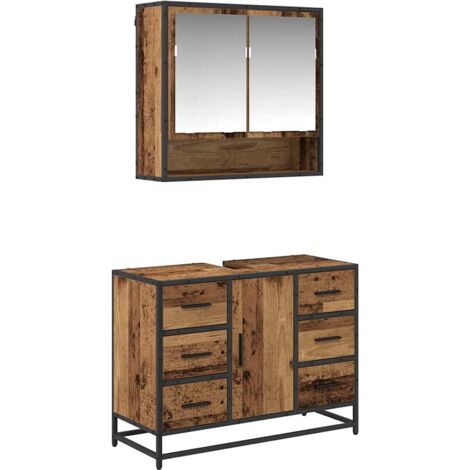 Bathroom Furniture Set with Door 2 pcs Old wood 80 x 33 x 60 cm vidaXL (1/5)