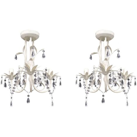 Crystal Pendant Ceiling Lamp Chandeliers 2 pcs Elegant White vidaXL
