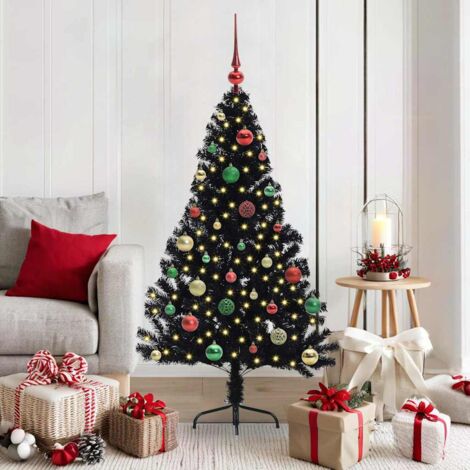 Artificial Pre-lit Christmas Tree Black 150 cm PVC vidaXL