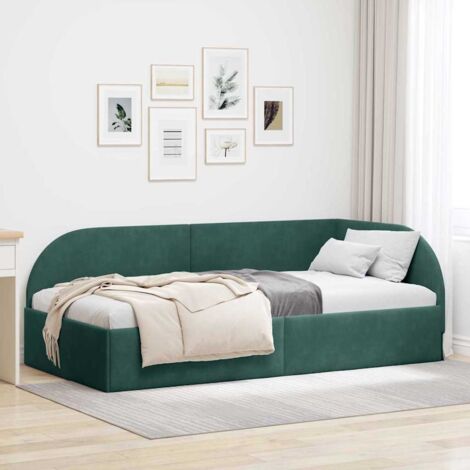 Corner Bed Frame with Headboard Dark green 90 x 190 cm Velvet vidaXL