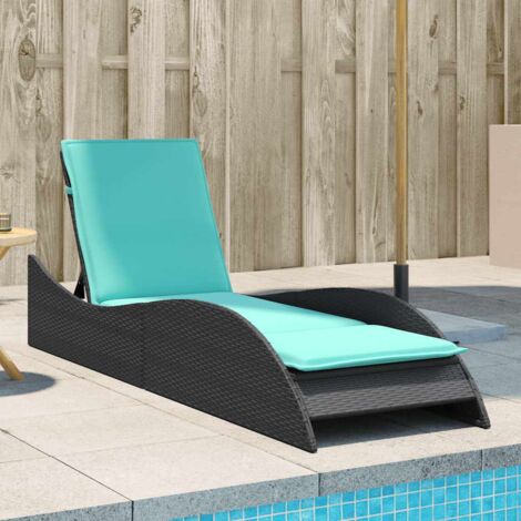 Sun Lounger with Cushion Black 60x205x73 cm Poly Rattan vidaXL