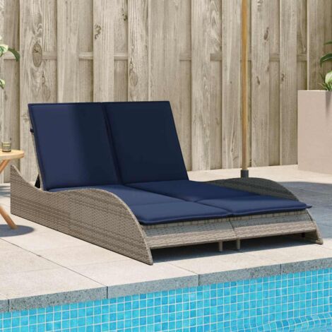 Sun Lounger with Cushions Grey 114x205x73 cm Poly Rattan vidaXL (1/5)