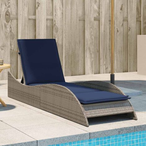 Sun Lounger with Cushion Grey 60x205x73 cm Poly Rattan vidaXL