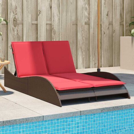 Sun Lounger with Cushions Brown 114x205x73 cm Poly Rattan vidaXL