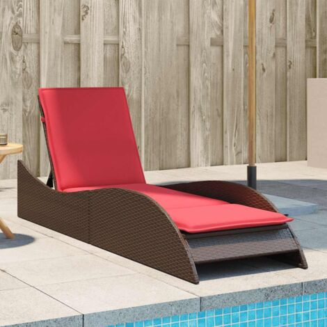 Sun Lounger with Cushion Brown 60x205x73 cm Poly Rattan vidaXL
