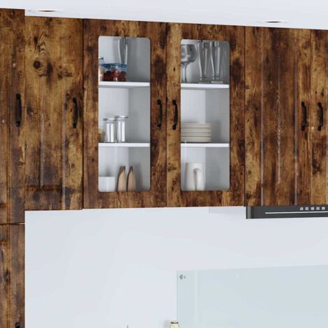 Wall Glass Cabinet LUCCA 2 pcs Smoked Oak 40 x 31 x 80 cm vidaXL