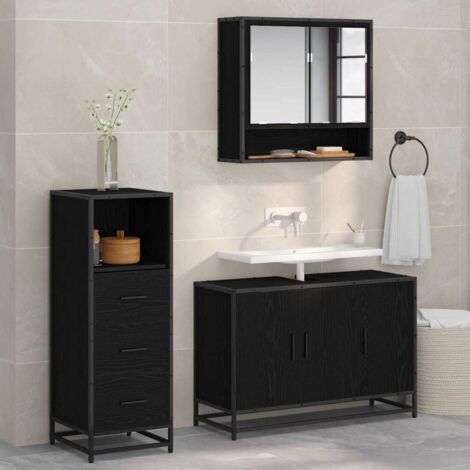 Bathroom Furniture Set 3 pcs Black Oak Engineered Wood vidaXL (1/5)