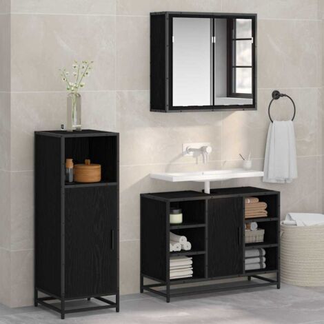 Bathroom Furniture Set 3 pcs Black Oak Engineered Wood vidaXL (1/5)