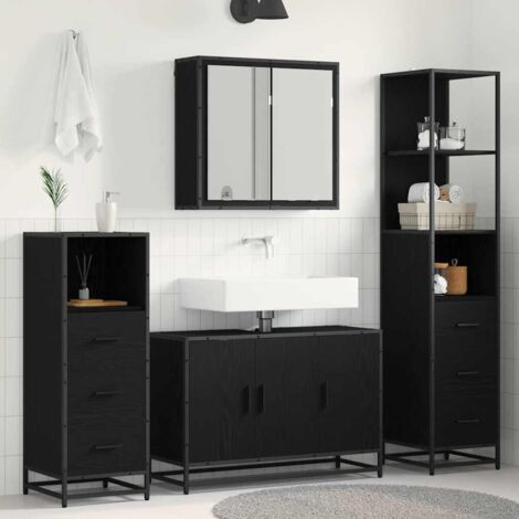 Bathroom Furniture Set 3 pcs Black Oak Engineered Wood vidaXL (1/5)