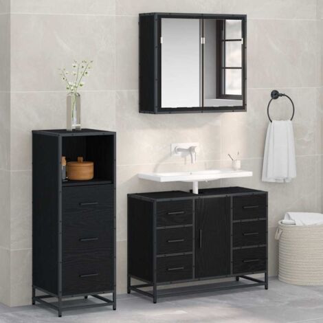 Bathroom Furniture Set 3 pcs Black Oak Engineered Wood vidaXL (1/5)