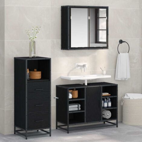 Bathroom Furniture Set 3 pcs Black Oak Engineered Wood vidaXL (1/5)