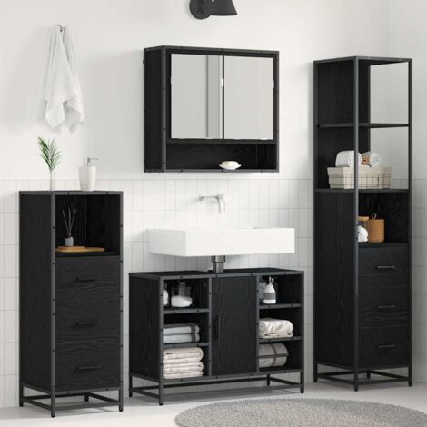 Bathroom Furniture Set 4 pcs Black Oak Engineered Wood vidaXL (1/5)