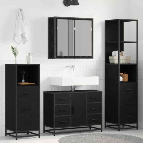 Bathroom Furniture Set 4 pcs Black Oak Engineered Wood vidaXL (1/5)