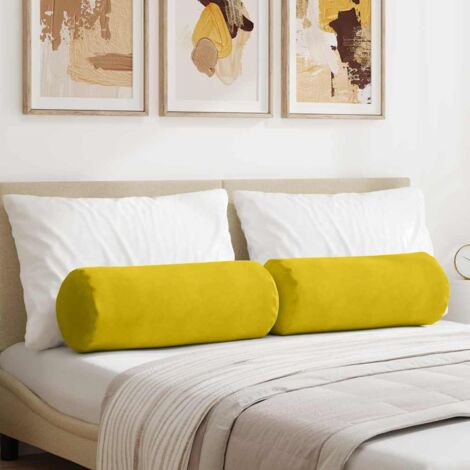 Bolster Pillows 2 pcs Yellow Ø 25 x 70 cm Corduroy Fabric vidaXL