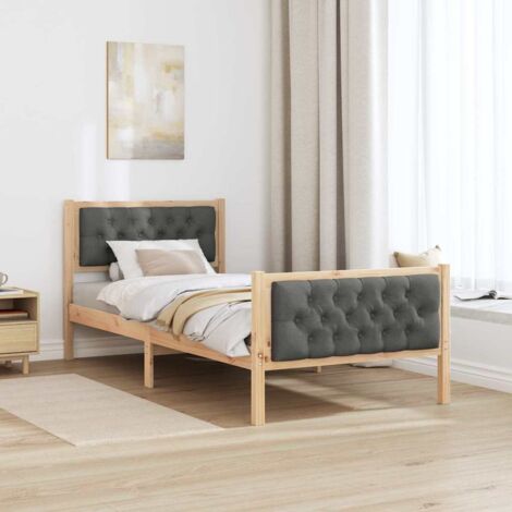 Bed Frame with Headboard Dark Grey 90 x 200 cm Solid Pine Wood vidaXL
