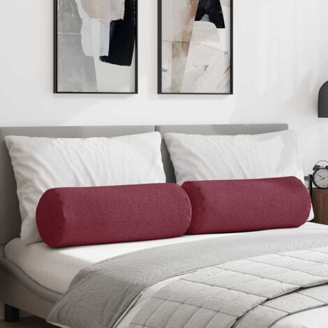 Bolster Pillows 2 pcs Wine Red Ø 25 x 70 cm Fabric vidaXL