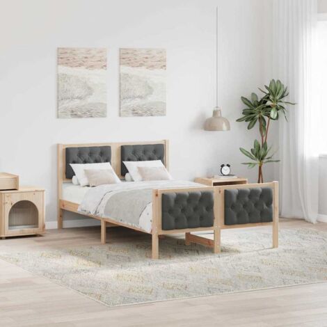Bed Frame with Headboard Dark Grey 120 x 190 cm Solid Pine Wood vidaXL