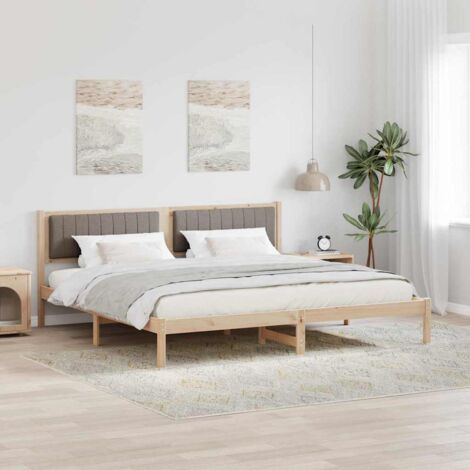 Bed Frame with Headboard Taupe 200 x 200 cm Solid Pine Wood vidaXL (1/5)