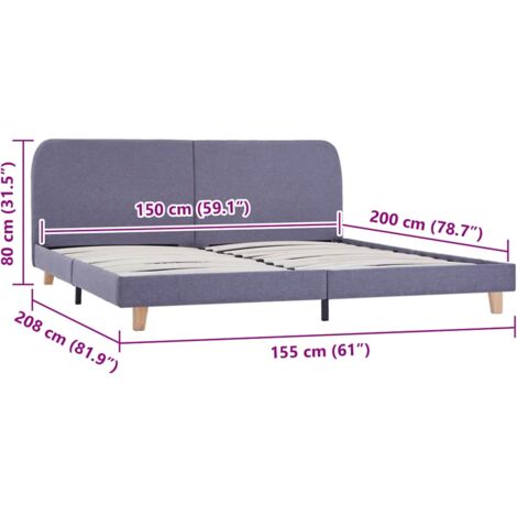 Bed Frame without Mattress Light Grey Fabric 150x200 cm King Size vidaXL