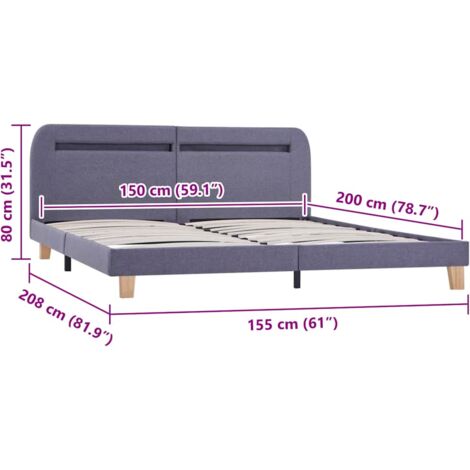 Bed Frame with LED without Mattress Light Grey Fabric 150x200 cm King Size vidaXL