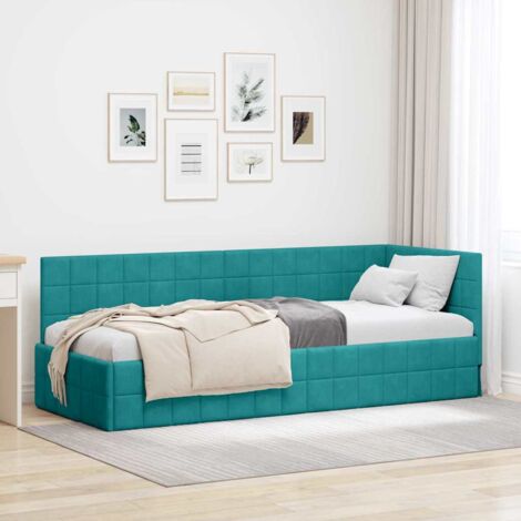 Corner Bed Frame with Headboard Turquoise 80 cm x 200 cm Velvet vidaXL