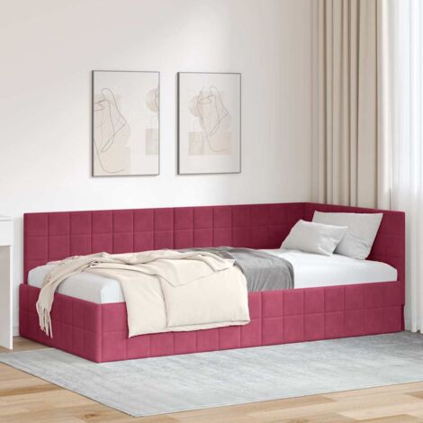 Corner Bed Frame with Headboard Wine Red 100 cm x 200 cm Velvet vidaXL