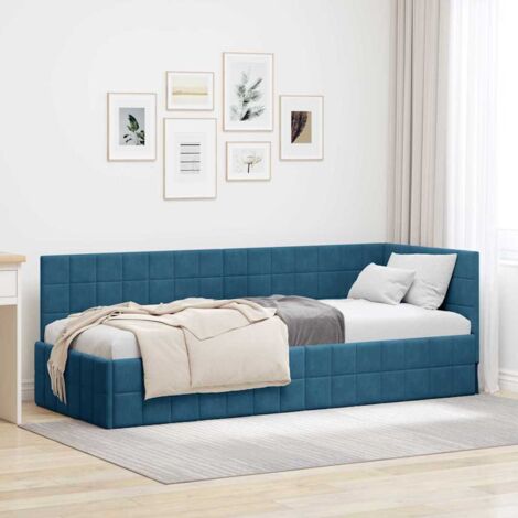 Corner Bed Frame with Headboard Blue 80 cm x 200 cm Velvet vidaXL