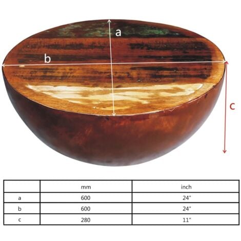 Coffee Table Bowl-shaped with Steel Base Solid Reclaimed Wood vidaXL