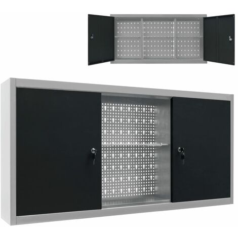 Wall Mounted Tool Cabinet Industrial Style Metal Grey and Black vidaXL