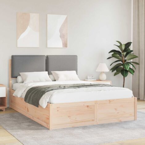 Bed Frame with Upholstered Headboard Light Grey 135 x 190 cm vidaXL (1/5)