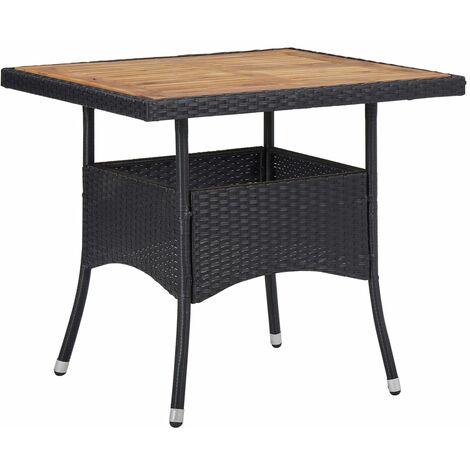 vidaXL Outdoor Dining Table Black Poly Rattan and Solid Acacia Wood - Black