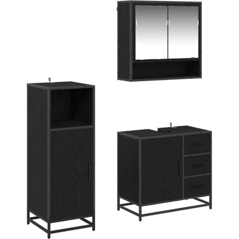 Bathroom Furniture Set 3 pcs Black Oak Engineered Wood vidaXL (1/5)