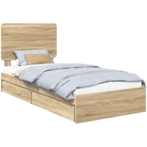 Storage Bed with Drawer Sonoma Oak 90 x 200 cm Engineered Wood vidaXL