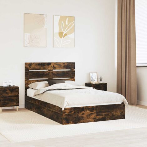 Storage Bed with Drawer Smoked Oak 135 x 190 cm Engineered Wood vidaXL