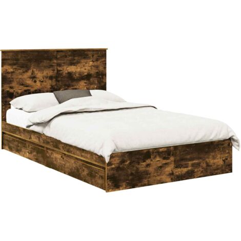 Storage Bed with Drawer Smoked Oak 135 x 190 cm Engineered Wood vidaXL