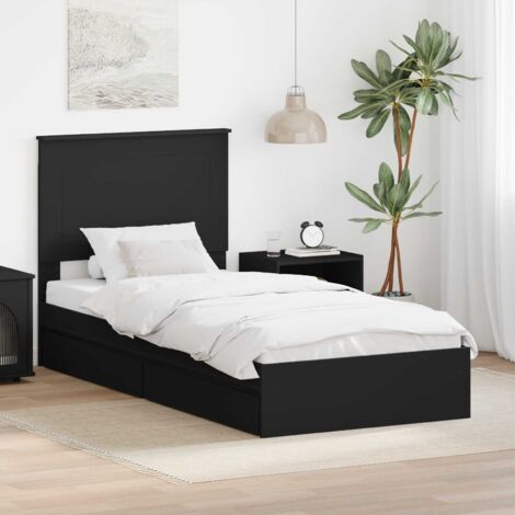 Storage Bed with Headboard Black 75 x 190 cm Engineered Wood vidaXL