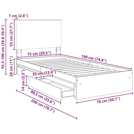 Storage Bed with Headboard Black 75 x 190 cm Engineered Wood vidaXL