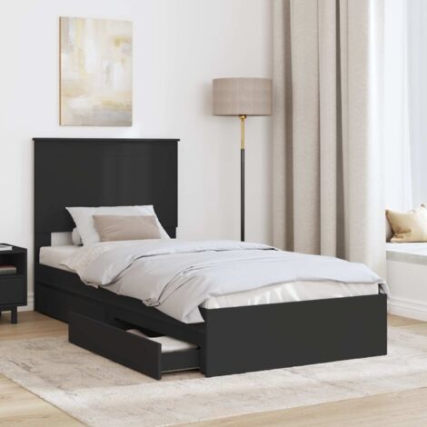 Storage Bed with Headboard Black 75 x 190 cm Engineered Wood vidaXL
