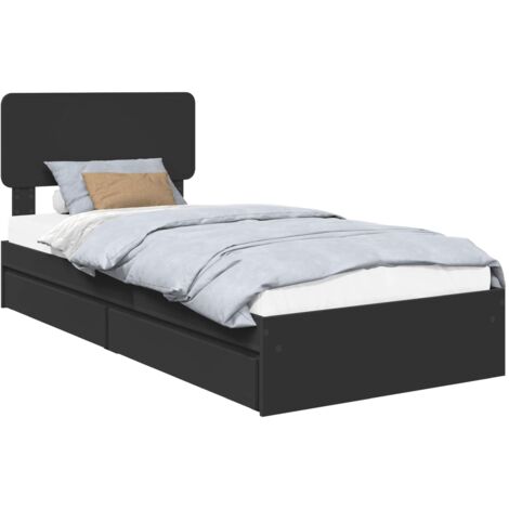 Storage Bed with Headboard Black 100 x 200 cm Engineered Wood vidaXL