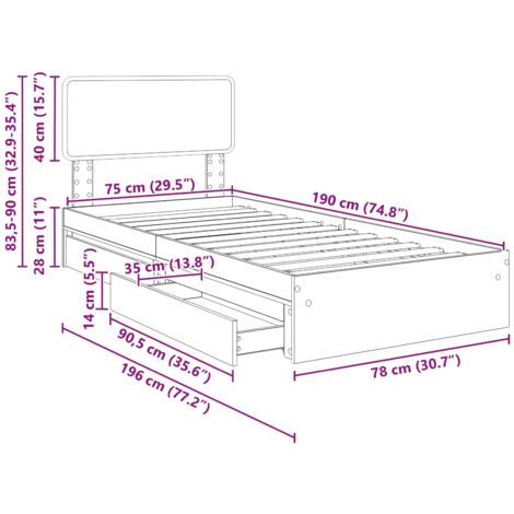 Storage Bed with Drawer Sonoma Oak 75 x 190 cm Engineered Wood vidaXL