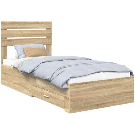 Bed Frame Sonoma Oak and Silver 75 x 190 cm Engineered Wood vidaXL (1/5)